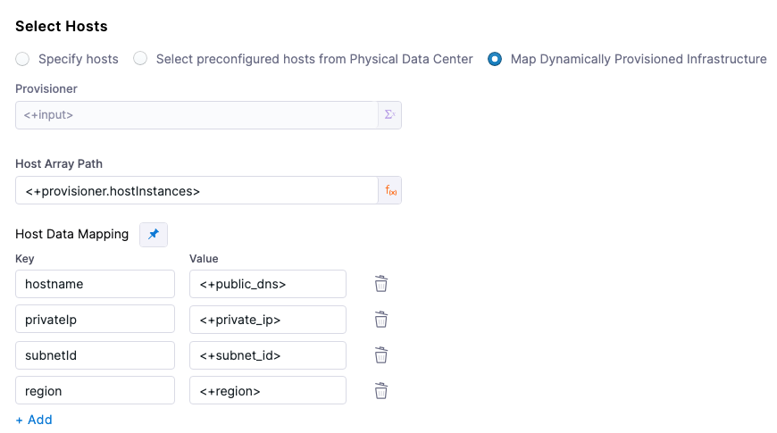 Map provisioner outputs to Host Array Path and Host Data Mapping settings
