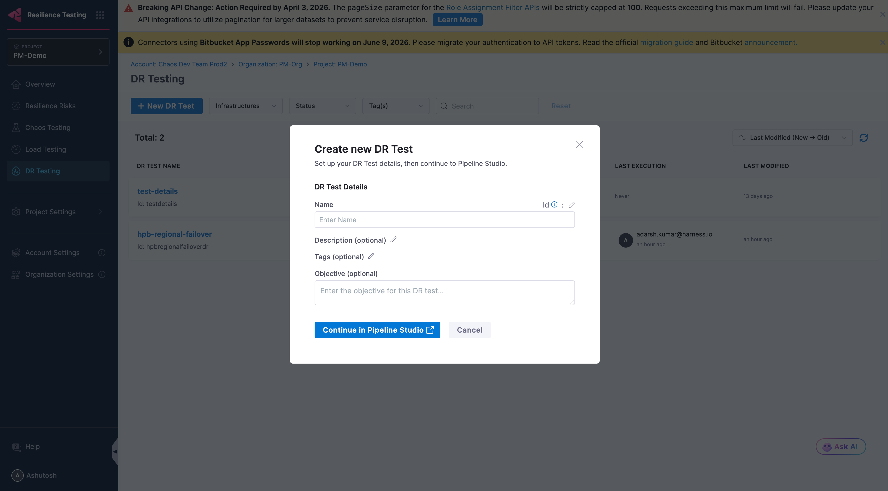 Create new DR Test