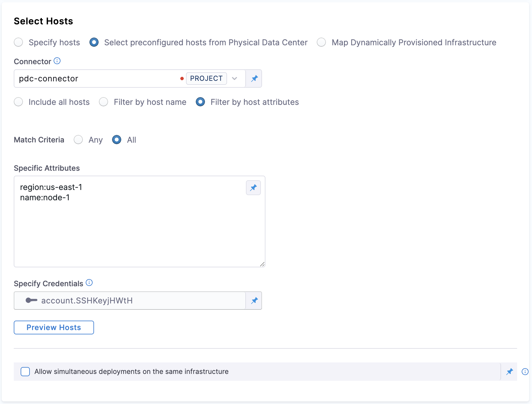 Specify host attributes and match criteria for filtering